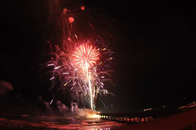 Fireworks show over the beach at Deerfield Beach, Florida, 2013