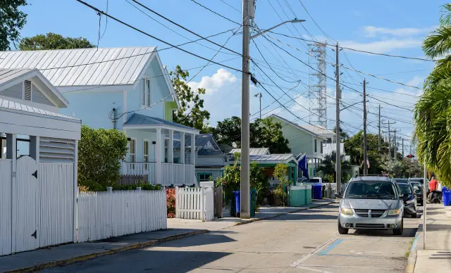 Houses along a residential street in Key West, Florida